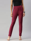 Global Desi Women Maroon Solid Tapered Fit Cigarette Trousers