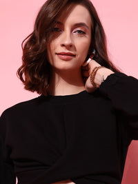 STREET 9 Women Elegant Black Solid Sweatshirt
