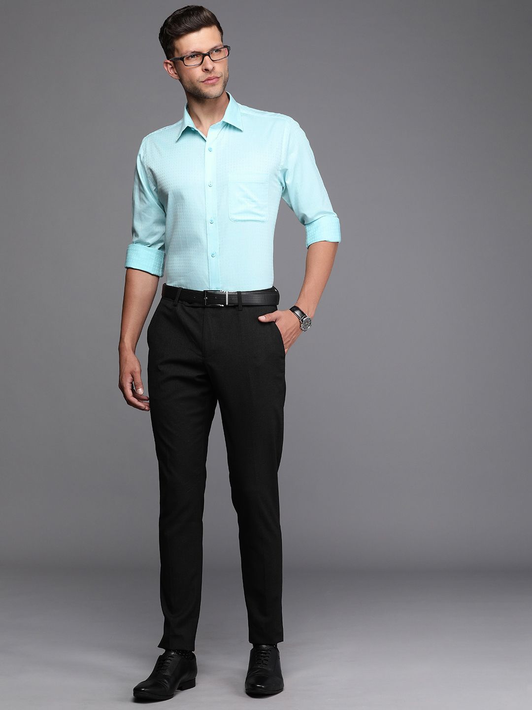 Raymond Pure Cotton Self Design Textured Slim Fit Formal Shirt