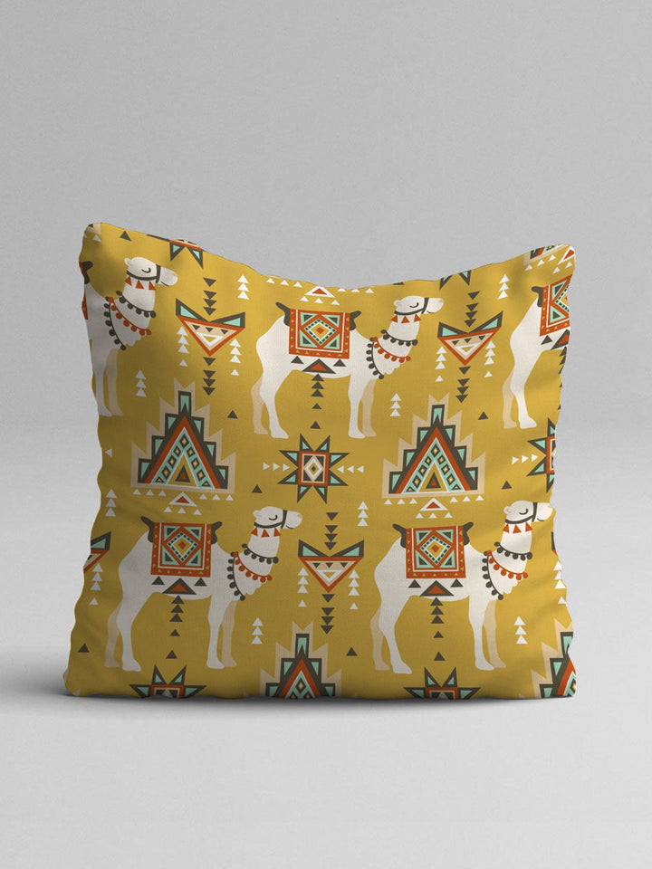 STITCHNEST Yellow & Sea Green Set of 5 Ethnic Motifs Square Cushion Covers