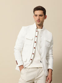 Mr Bowerbird  Pure Cotton Self Design Textured Tailored Fit Casual Blazers