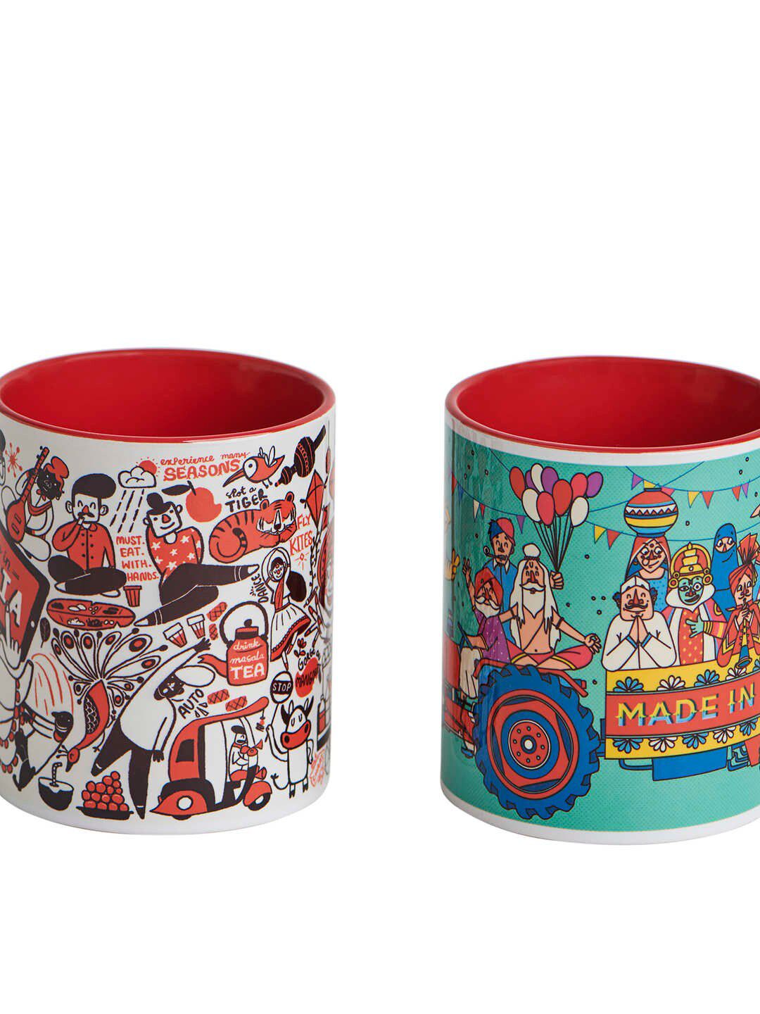 Chumbak Pack Of 2 White & Red Mugs Gift Set