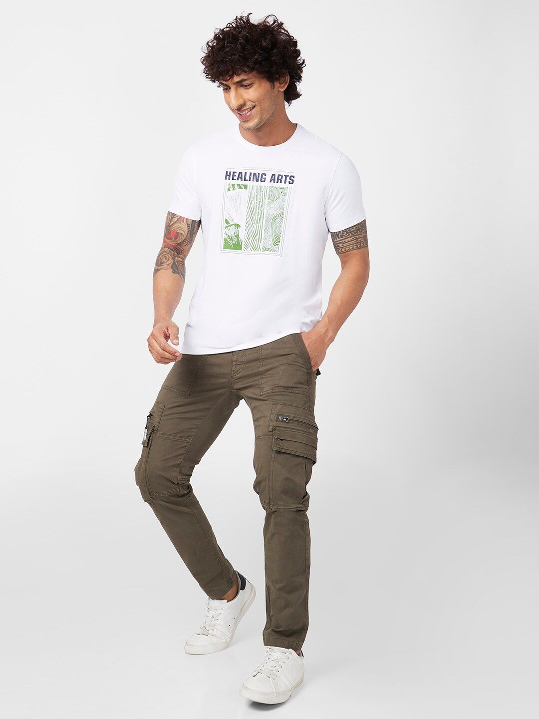 SPYKAR Graphic Printed Slim Fit Cotton T-Shirt