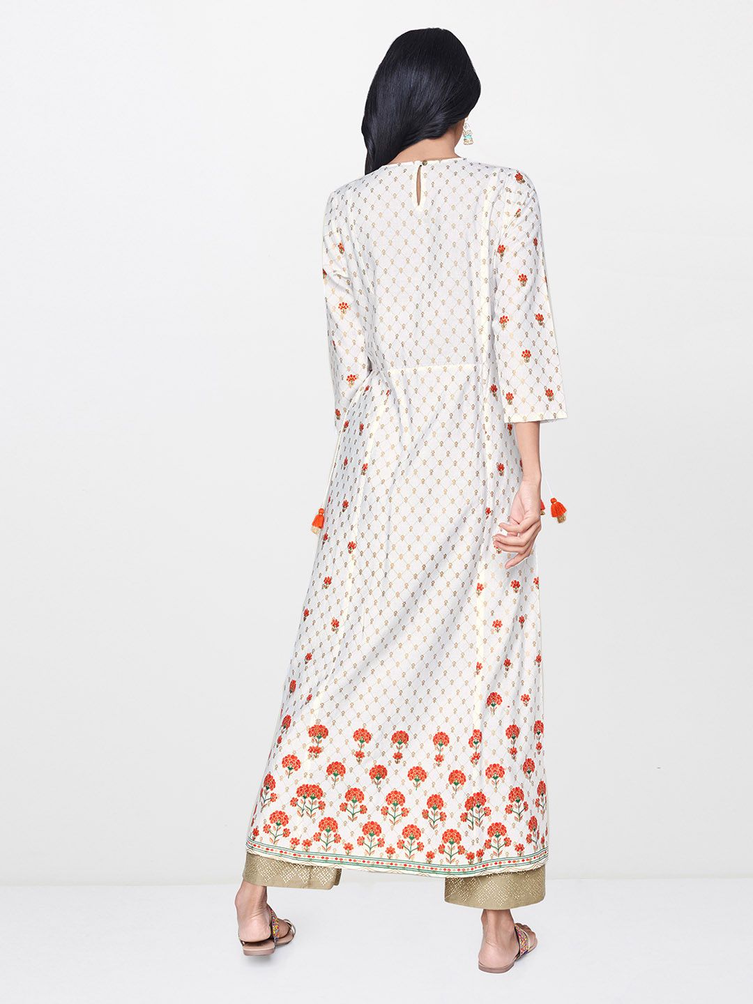 Global Desi Women White Printed A-Line Kurta