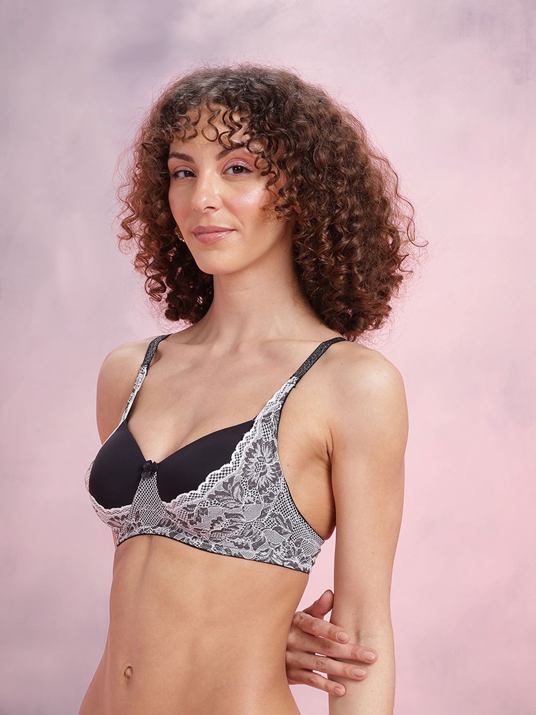DressBerry Floral Self-Design Medium Coverage Lightly Padded T-shirt Bra DRM-DB-MK06D