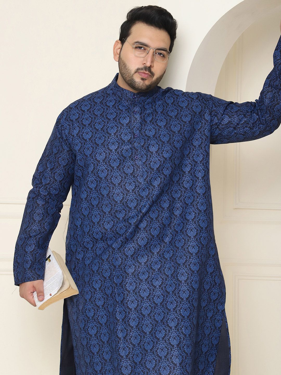 SOJANYA PLUS Size Ethnic Motifs Band Collar Straight Kurta