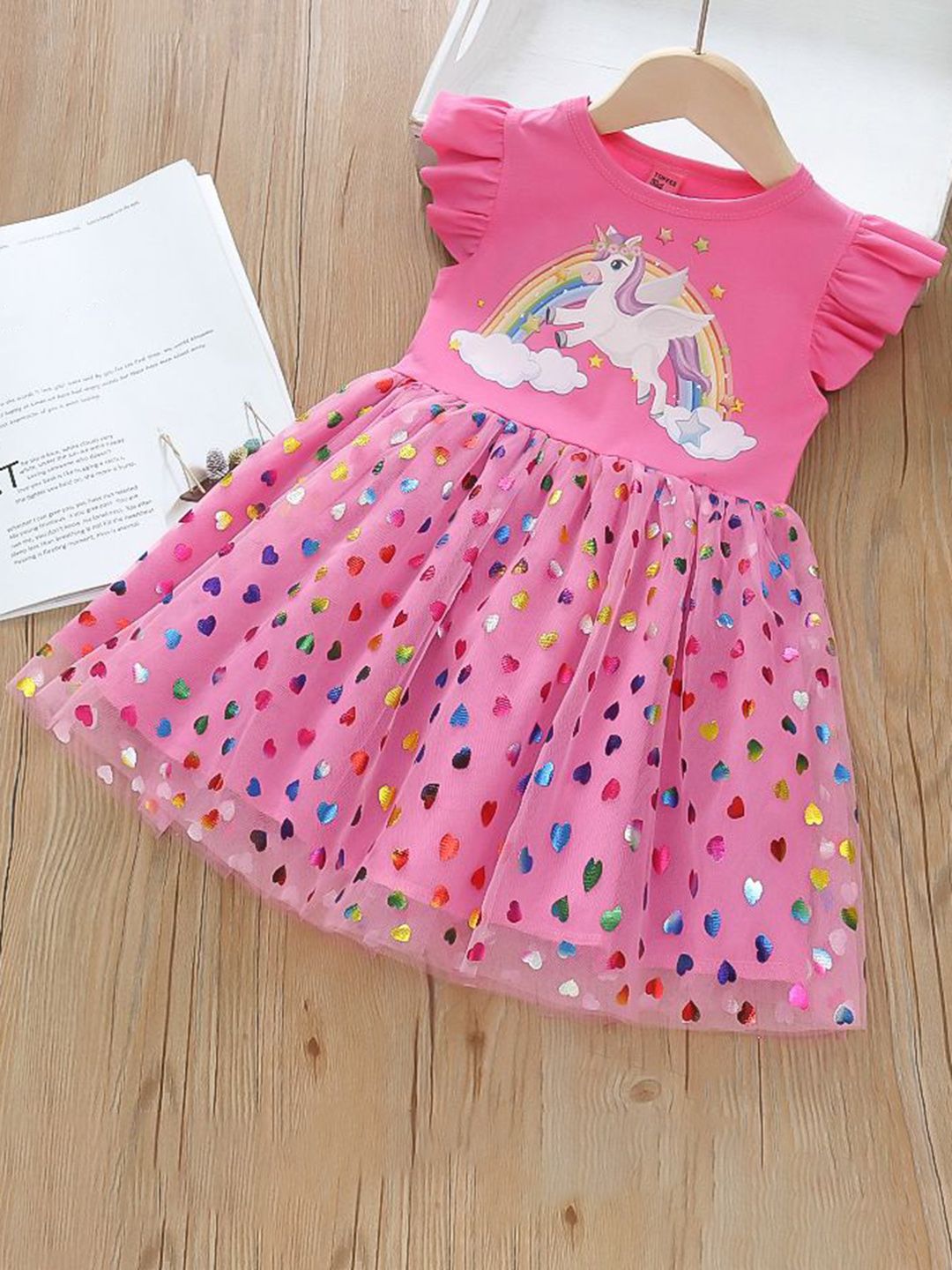 YK Girls Cotton Printed Flared Sleeve Fit & Flare Dress