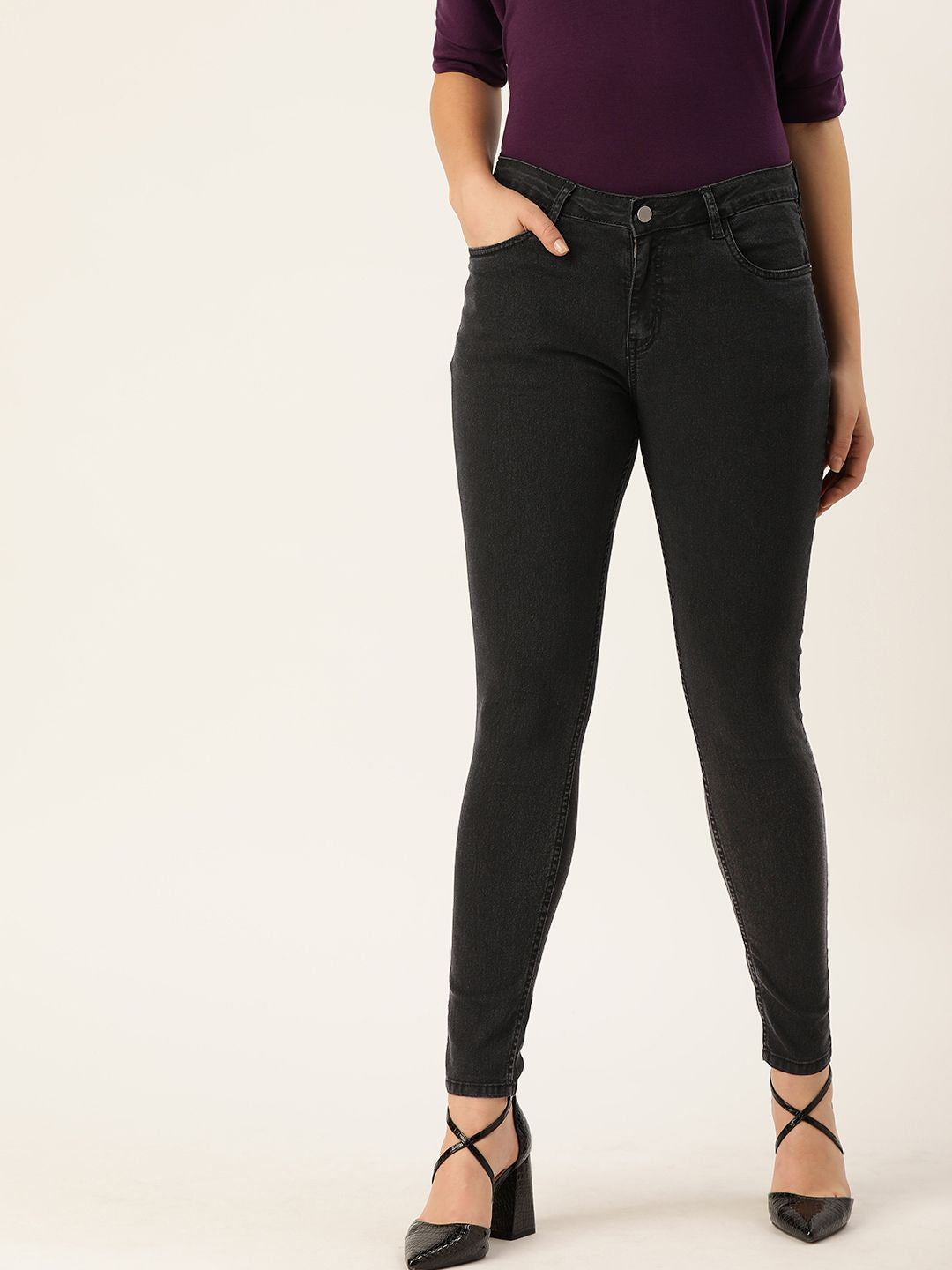 DressBerry Women Black Skinny Fit Mid-Rise Clean Look Stretchable Jeans