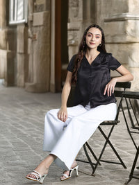 DressBerry Satin-Finish V-Neck Shirt Style Top