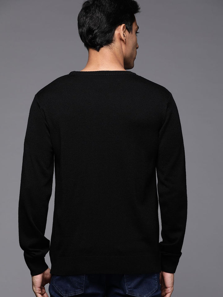 Raymond Men Black & Grey Colourblocked Pullover with Cable Knit Detail