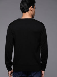 Raymond Men Black & Grey Colourblocked Pullover with Cable Knit Detail