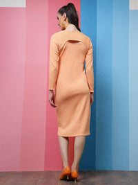 Athena Peach-Coloured Round Neck Cut-Outs Detail Knitted Sheath Dress