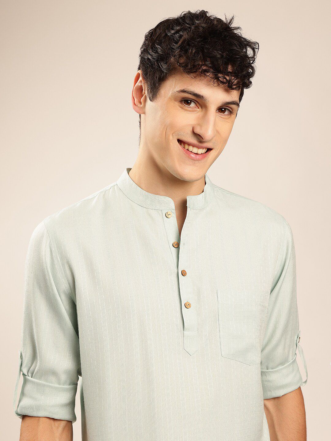 Anouk Solid Mandarin collar Pathani Short Kurta