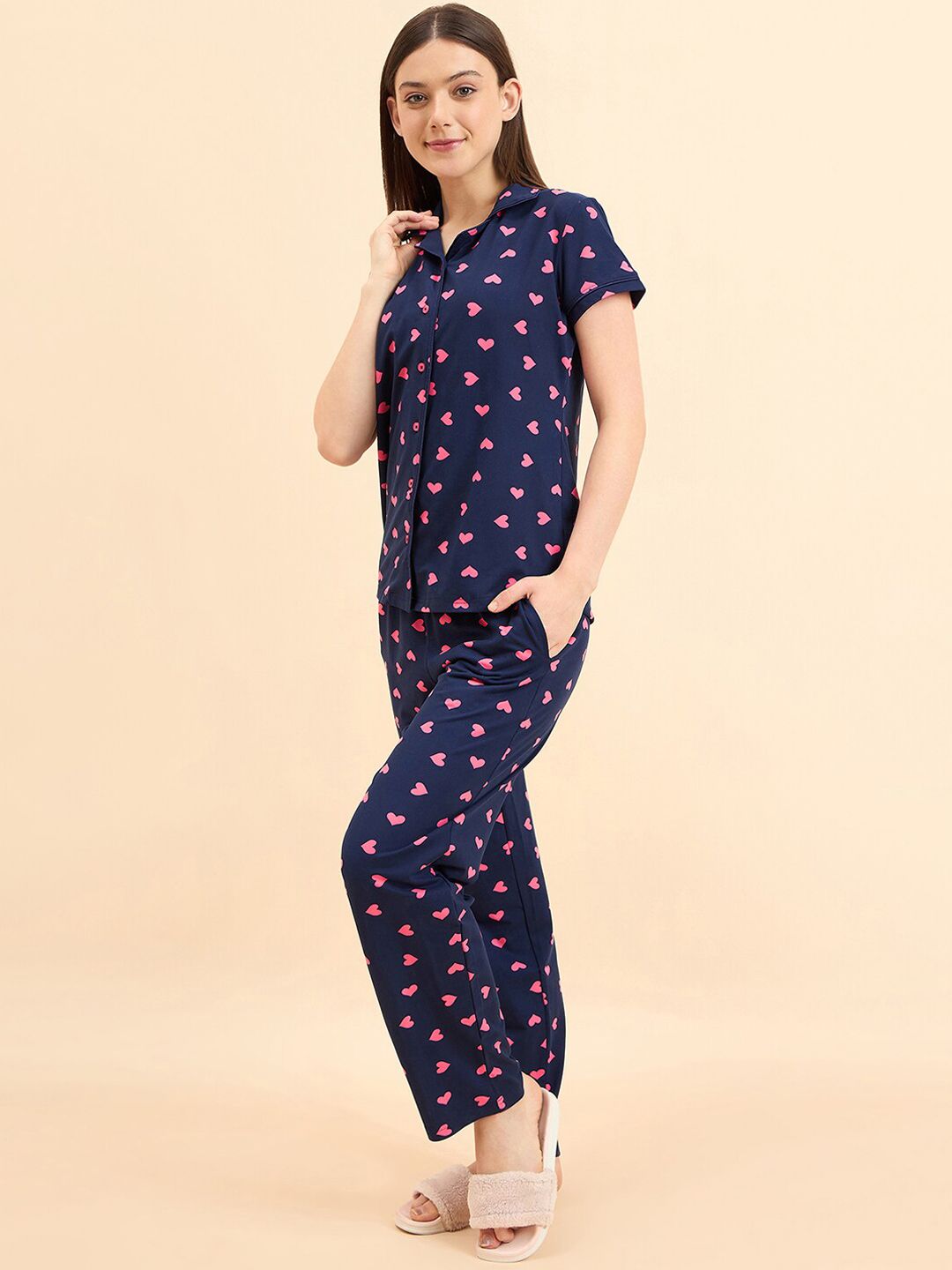 Sweet Dreams Navy Blue Printed Night suit