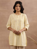 W Floral Embroidered Roll Up Sleeves Pure Cotton Tunic