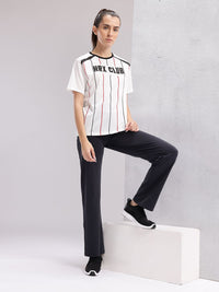 HRX by Hrithik Roshan Women Brand Logo Printed Striped T-shirt