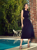 SASSAFRAS Black Cut-Out Detail A-Line Midi Dress