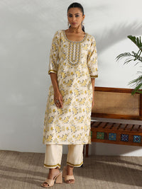 Libas Floral Printed Regular Chanderi Silk Kurta with Trousers