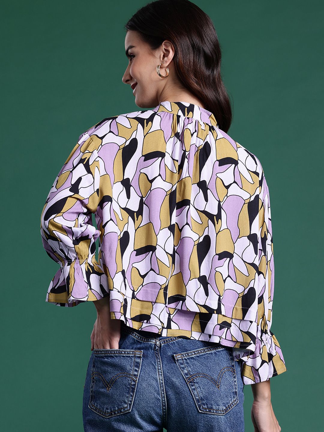 DressBerry Printed Tie-Up Neck Layered Top