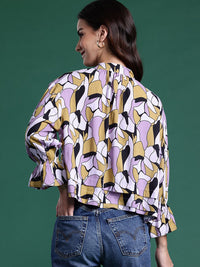 DressBerry Printed Tie-Up Neck Layered Top