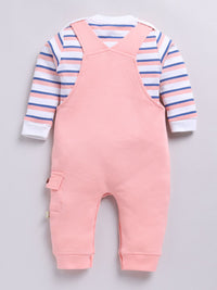 Moms Love Infants Boys Pure Cotton Applique Detail Dungaree With Striped T-Shirt
