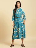 W Floral Printed Belted Detailed Shirt Collar Shirt Style Dress