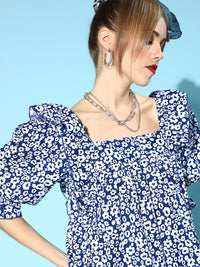Antheaa Women Stunning Blue Floral Ruffled Top