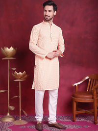 Jompers Geometric Embroidered Chikankari Band Collar Long Sleeve Collar Cotton Kurta