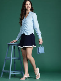 DressBerry Ruched Shirt Collar Top