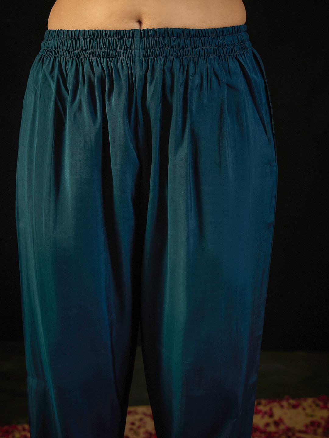 Indo Era Round Neck Embroidered Sequinned Chanderi Silk Kurta with Trouser & Dupatta