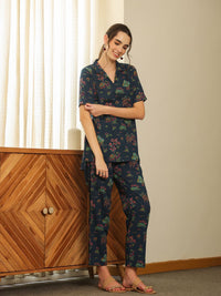 SANSKRUTIHOMES Women Printed V-Neck Short Sleeves Cotton Night suit