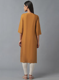 W Women Gold-Toned Ethnic Motifs Printed Thread Work Kurta