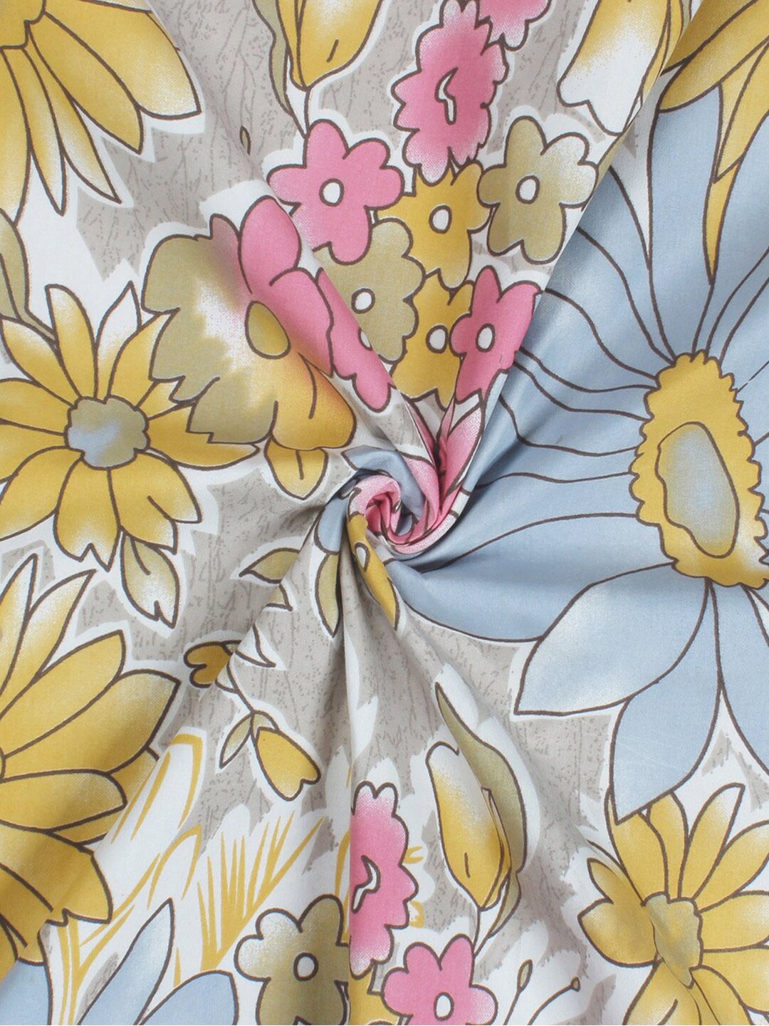 Story@home Beige & Blue Floral 180 TC Single Bedsheet with 1 Pillow Cover