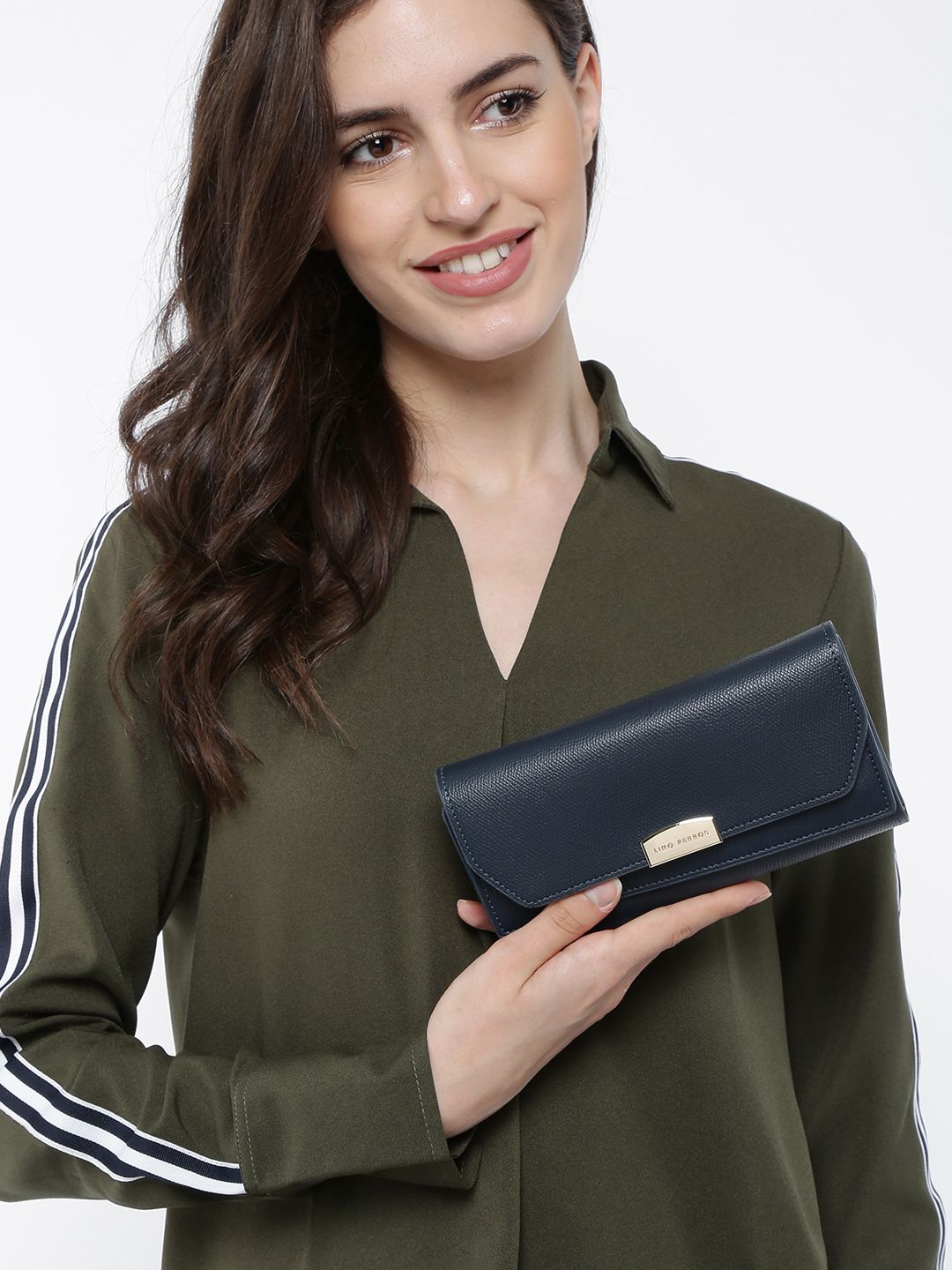 Lino Perros Women Blue Solid Three Fold Wallet