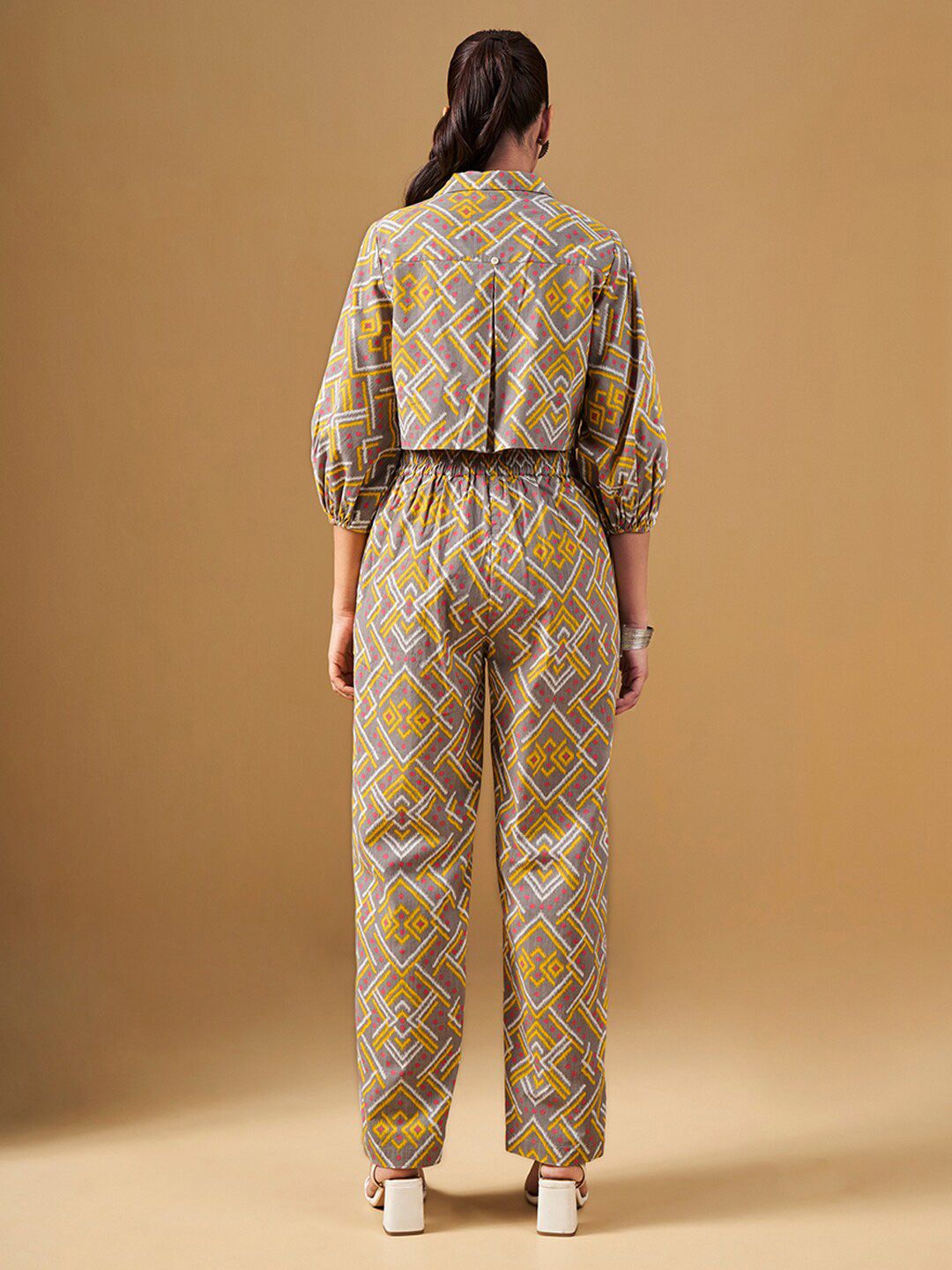 Global Desi Geometric Printed Pure Cotton Shirt With Trousers