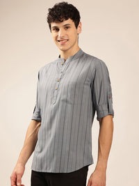 Anouk Striped Mandarin collar Pathani Short Kurta