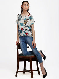 Berrylush White Floral Crepe Boxy Top