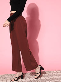 Berrylush Women Elegant Maroon Solid Vacay Attire