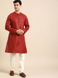Anouk Men Red & Gold-Coloured Striped Straight Kurta