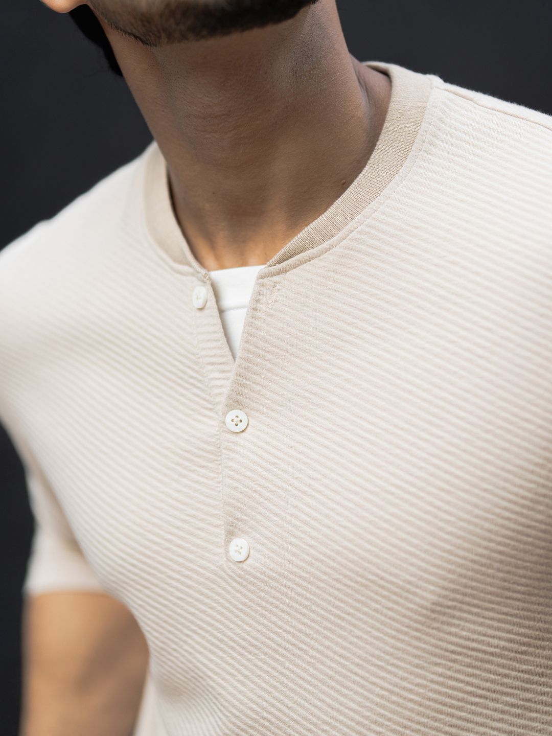 Powerlook Men Self Design Henley Neck Cotton T-shirt