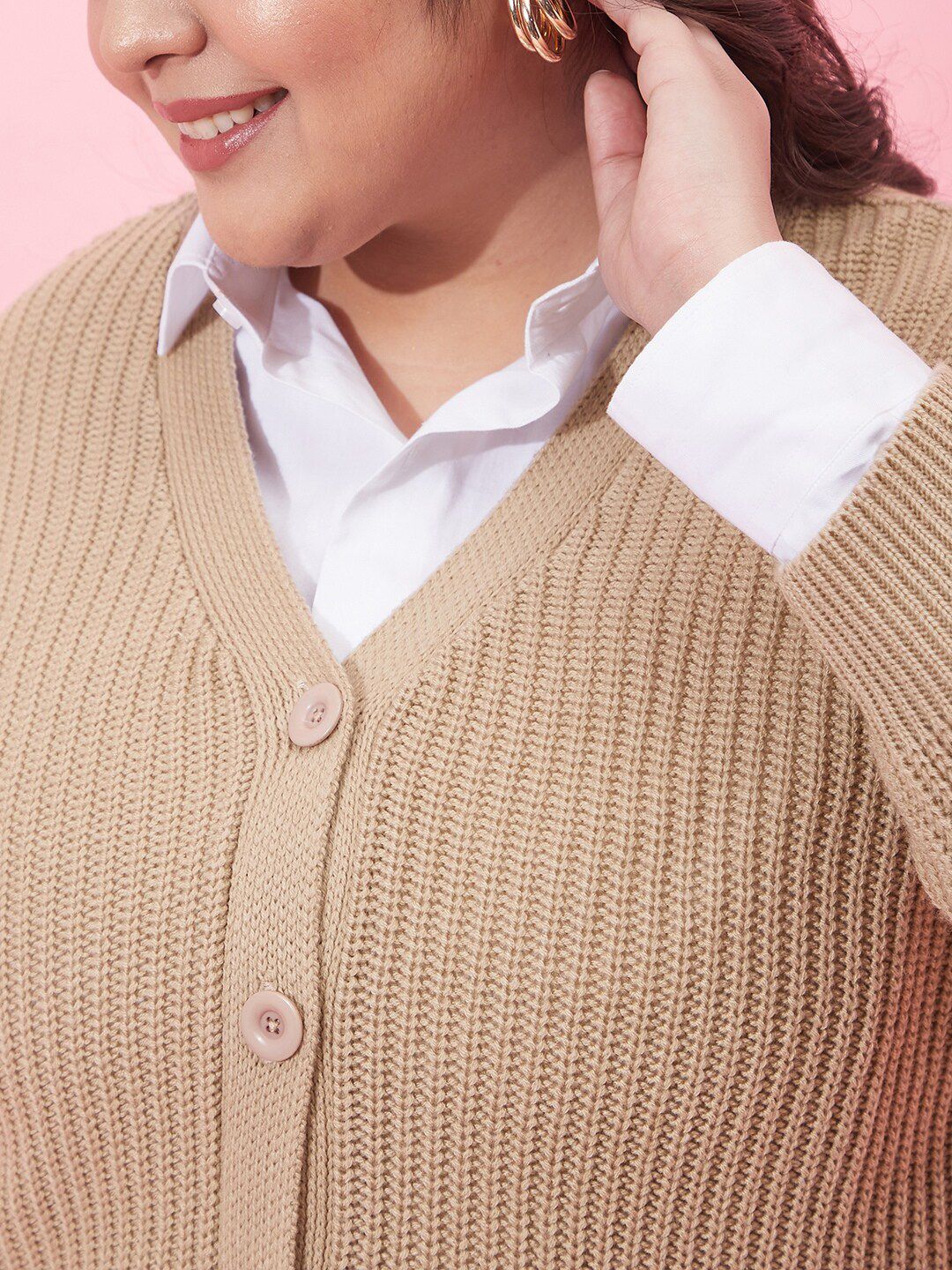 CURVY STREET Women Ribbed Acrylic Crop Cardigan