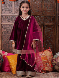 pspeaches Girls Gotta Patti Velvet Kurta With Palazzos & Dupatta