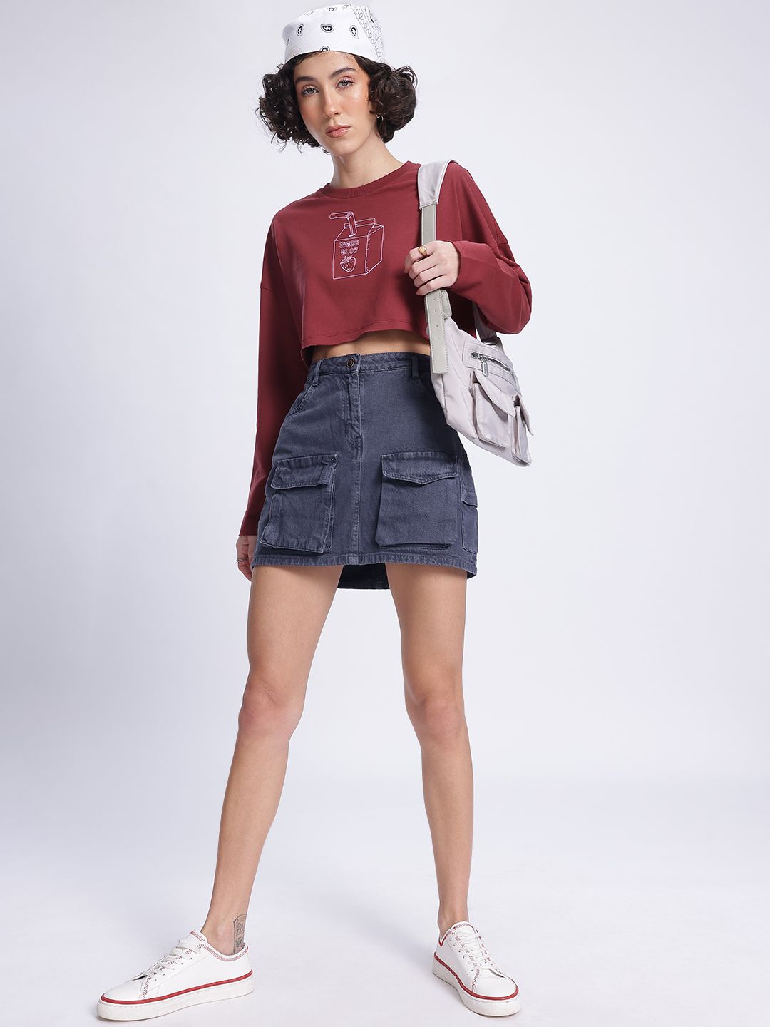 DressBerry Texture Printed Boxy Crop Sweatshirt