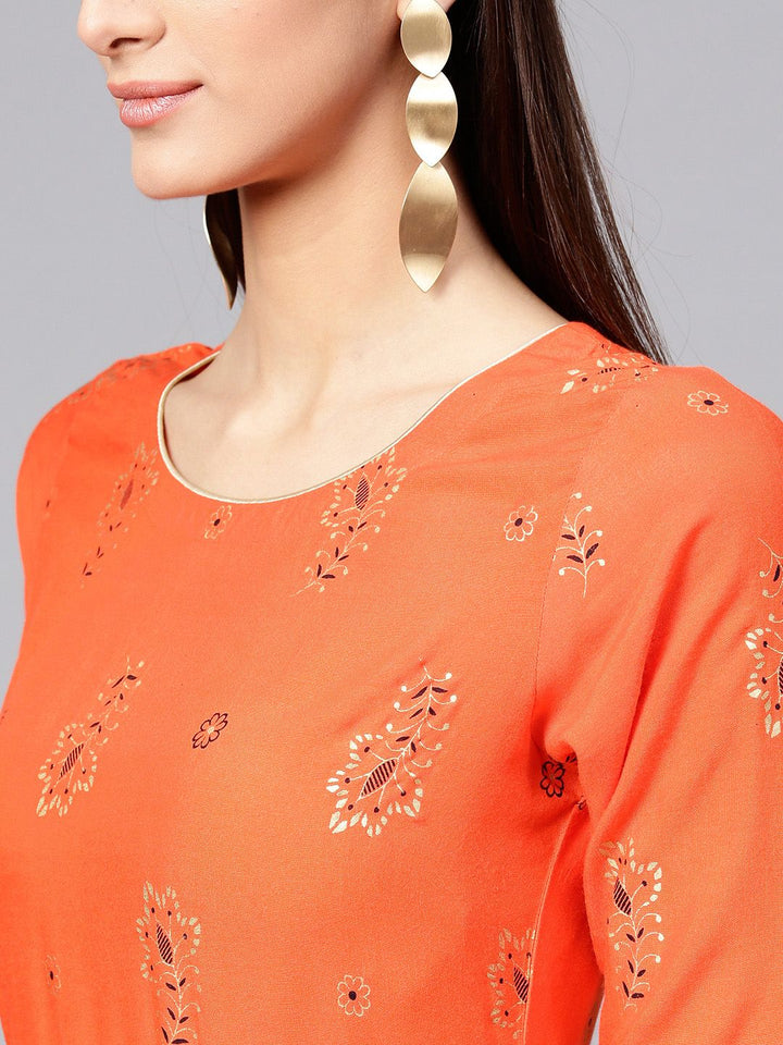 Gerua By Libas Women Orange  Golden Printed Maxi Dress