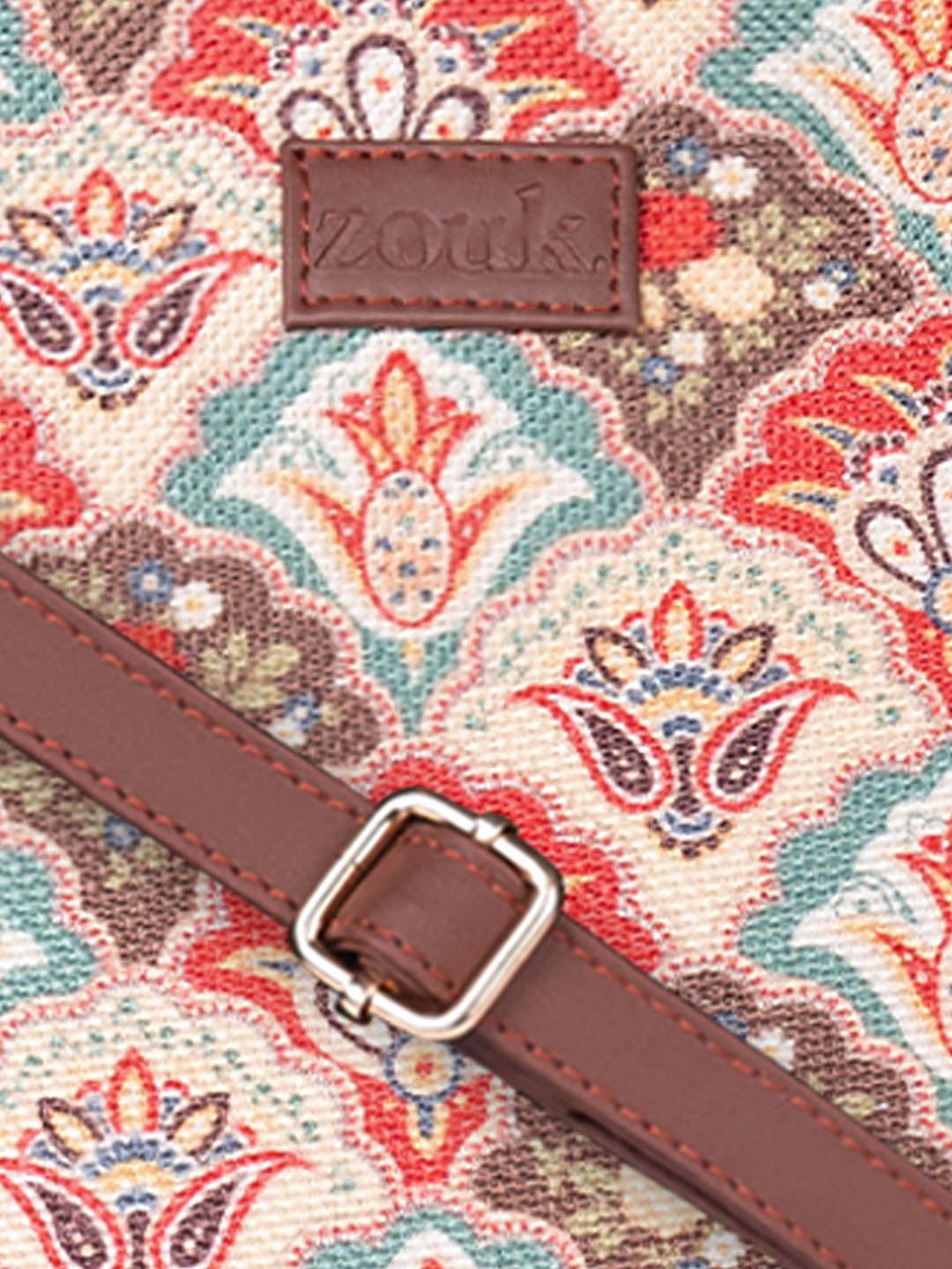 ZOUK Ethnic Motifs Printed Structured Jute Handheld Bag