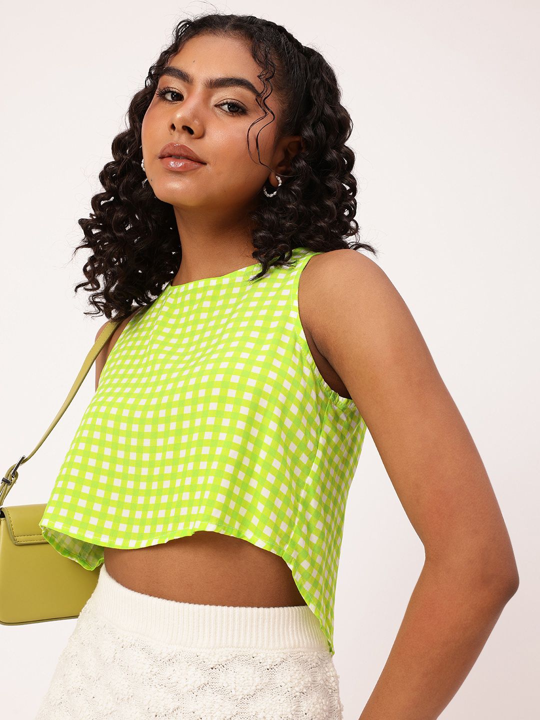 DressBerry Picnic Perfect Checked Slit Back Crop Top
