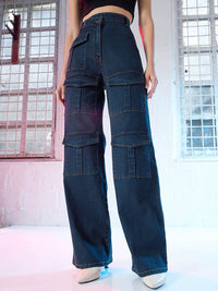 SASSAFRAS Women Blue Straight Fit High-Rise Clean Look Stretchable Jeans