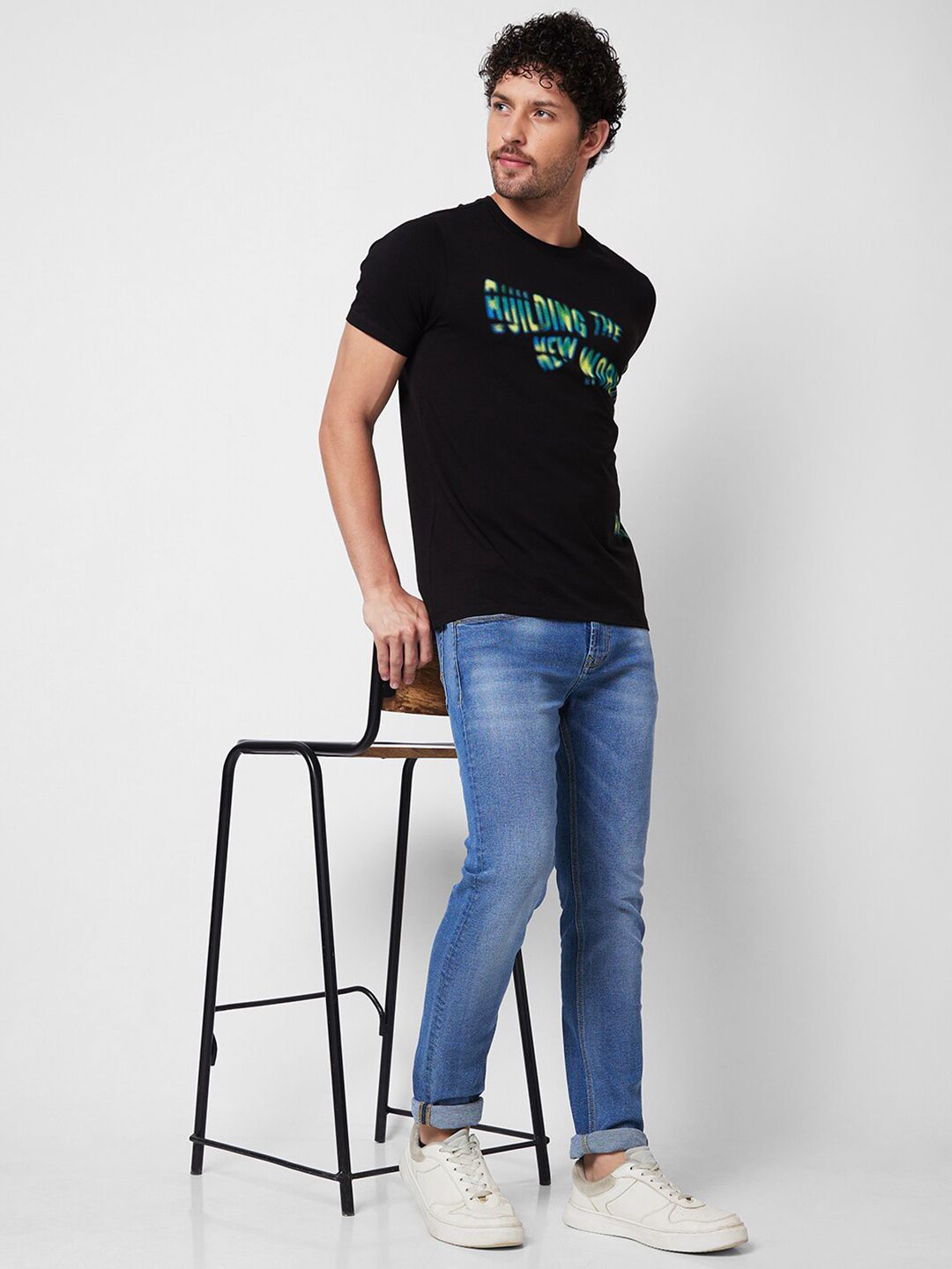 SPYKAR Typography Printed Round Neck Slim Fit T-shirt