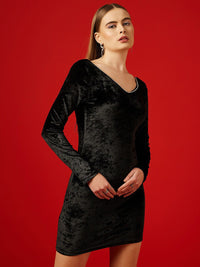 STREET 9 Embellished Long Sleeves Velvet Sheath Dress