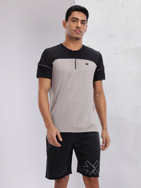 HRX by Hrithik Roshan Colourblocked Henley Neck Reflective Detail Running T-shirt